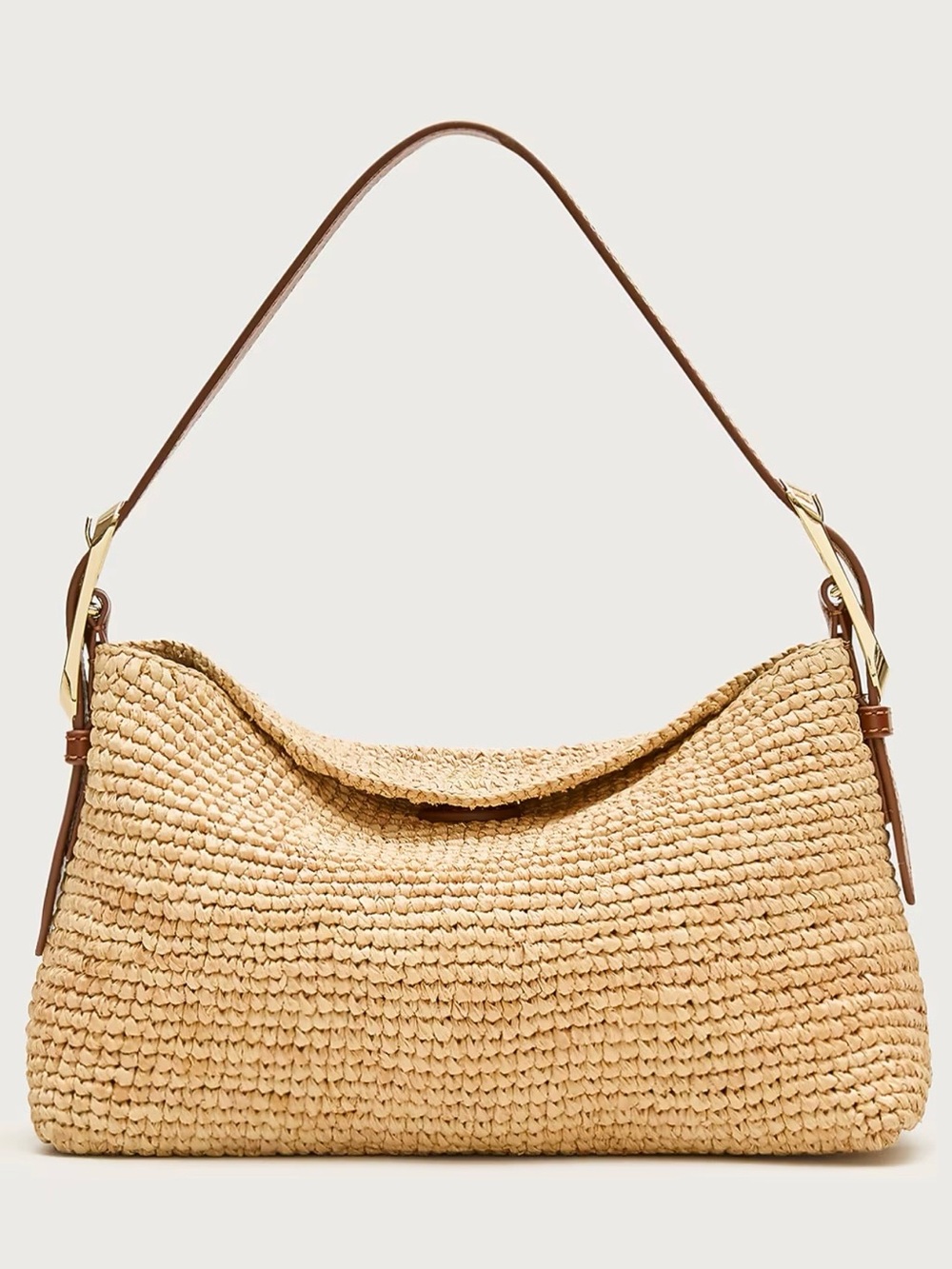 J. Crew Woven Straw Shoulder Bag with Brown Leather Strap - Picture 2 of 6